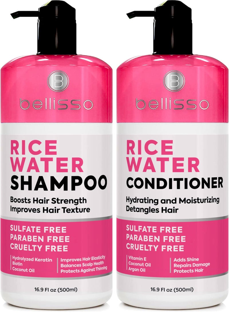 Rice Water Shampoo and Conditioner Set  Sulfate Free for Thin and Fine Hair  Fuller Thickening Formula for Women and Men  With Strengthening Saw Palmetto  Anti Thinning Volumizing for Thick Hair